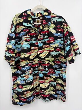 Max Boxxer Route 66 classic car print‎ Hawaiian camp shirt sz XXL multicolor
